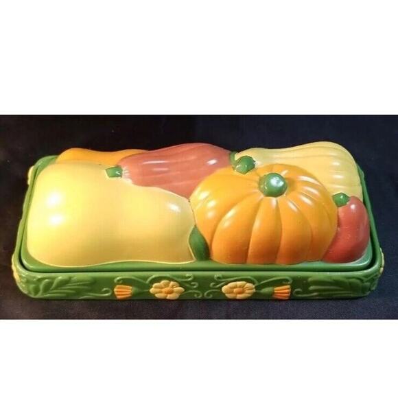 Vintage Butter Dish 7" Fall Thanksgiving Harvest MCM Melamine Plastic 70's 80's - Picture 2 of 8